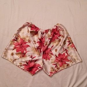 Satin Rose Pink Women's Boxers- Poinsettia Flowers